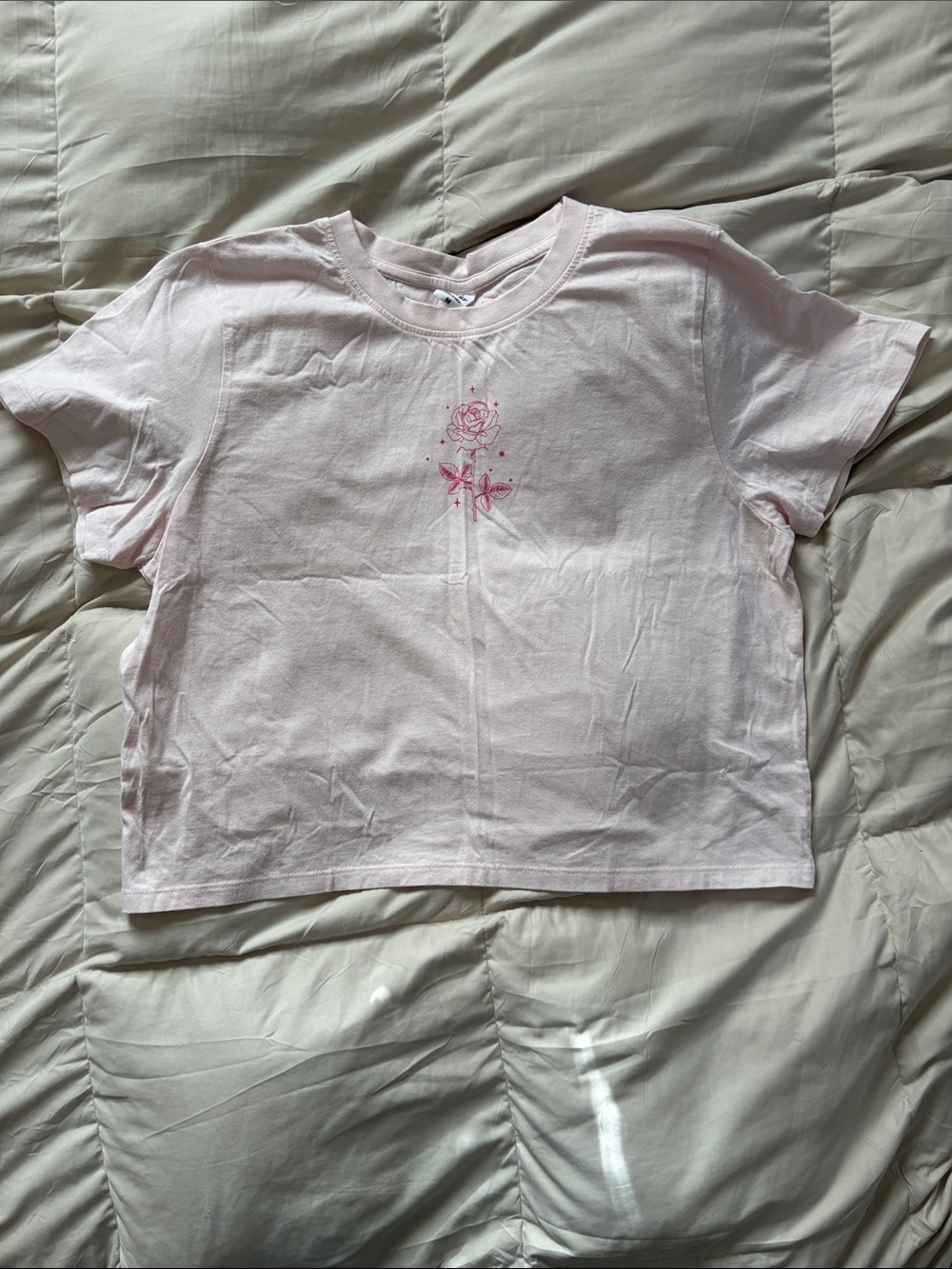 Women’s Pink Crop Top Graphic Tee Angel Number 333 Rose Sparkles Butterflies - Picture 4 of 9